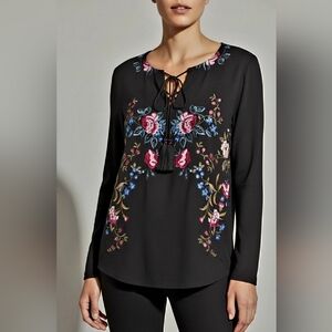 Elegant René Derhy Embellished Hi-Low Floral Evening Blouse Boho Chic